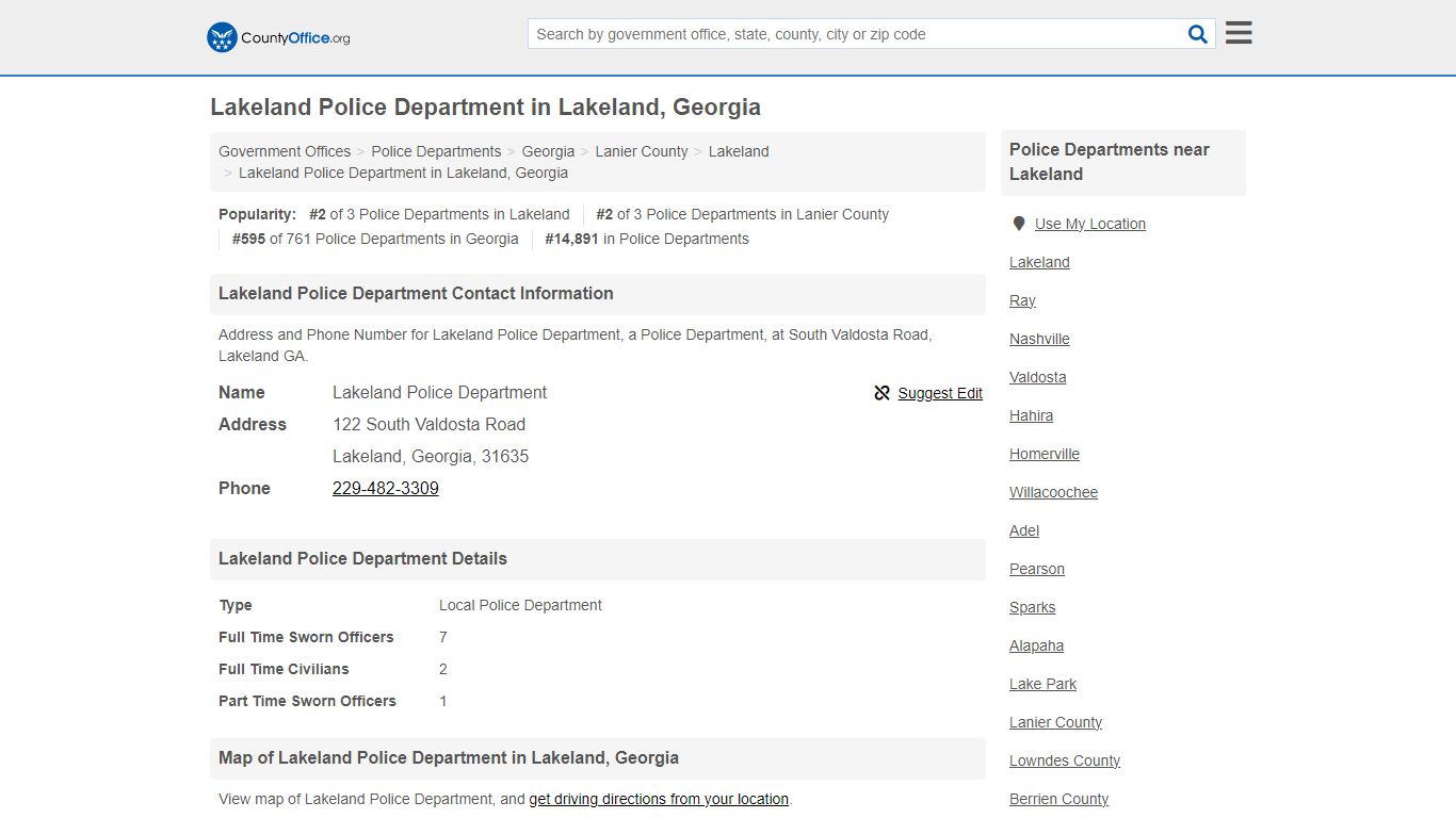 Lakeland Police Department - Lakeland, GA (Address and Phone)